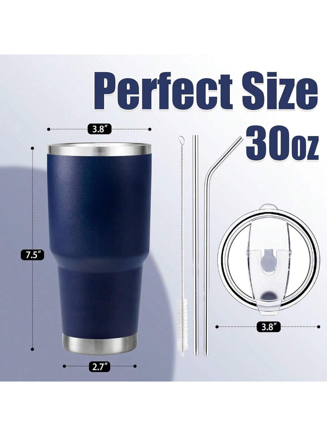 Stainless Steel Double Wall Insulated Tumbler With Straw, Lid, And Cleaning Brush For Hot & Cold Beverages-Navy Blue,