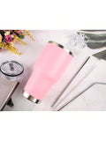 Stainless Steel Double Wall Insulated Tumbler With Straw, Lid, And Cleaning Brush For Hot & Cold Beverages-Pink,