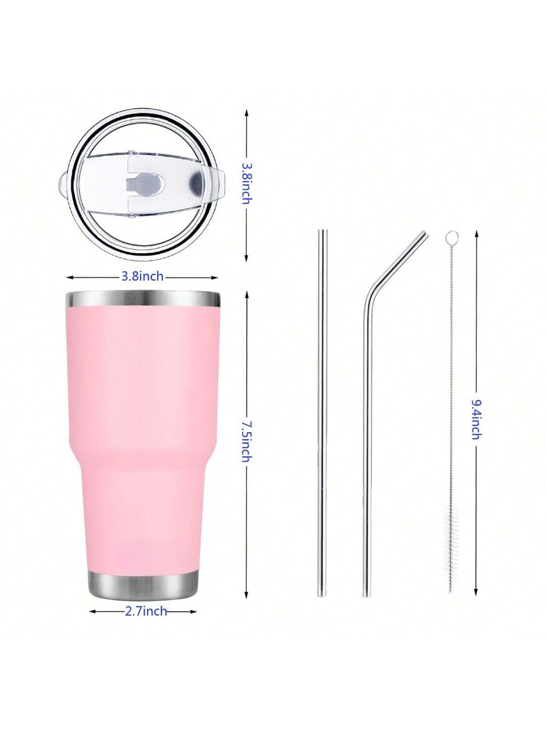 Stainless Steel Double Wall Insulated Tumbler With Straw, Lid, And Cleaning Brush For Hot & Cold Beverages-Pink,