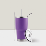 Stainless Steel Double Wall Insulated Tumbler With Straw, Lid, And Cleaning Brush For Hot & Cold Beverages-Purple,
