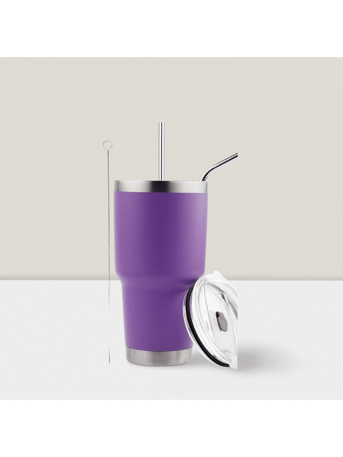 Stainless Steel Double Wall Insulated Tumbler With Straw, Lid, And Cleaning Brush For Hot & Cold Beverages-Purple,