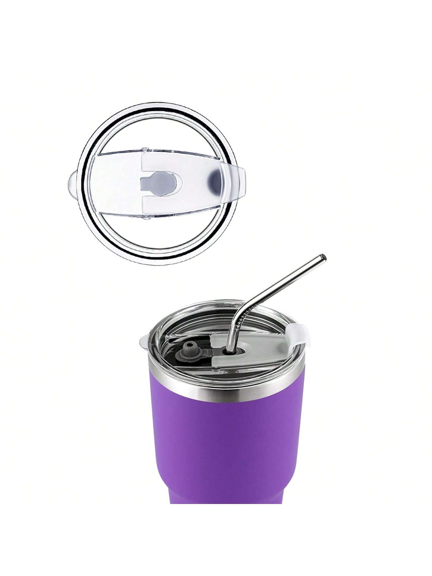 Stainless Steel Double Wall Insulated Tumbler With Straw, Lid, And Cleaning Brush For Hot & Cold Beverages-Purple,