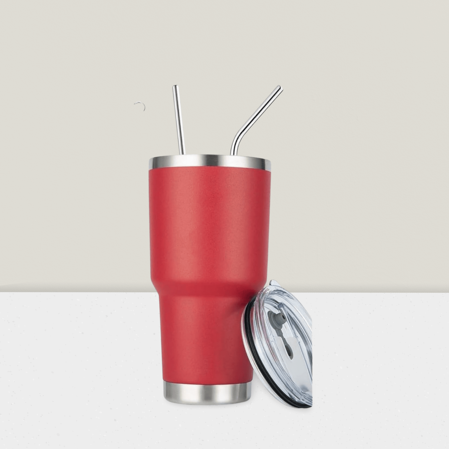 Stainless Steel Double Wall Insulated Tumbler With Straw, Lid, And Cleaning Brush For Hot & Cold Beverages-Red,