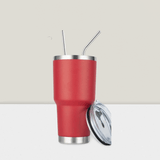 Stainless Steel Double Wall Insulated Tumbler With Straw, Lid, And Cleaning Brush For Hot & Cold Beverages-Red,