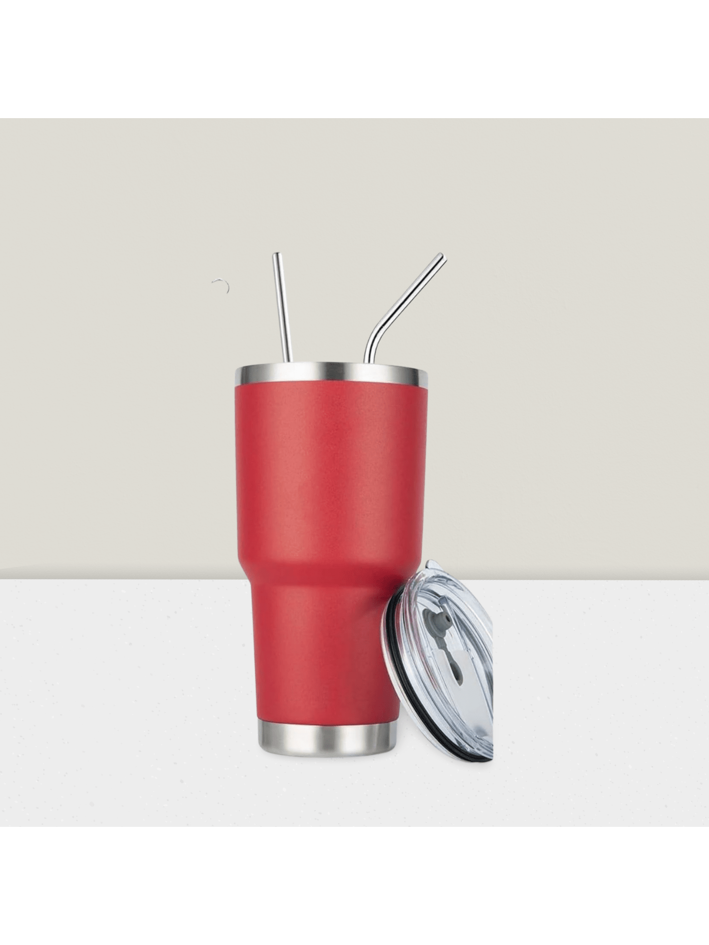 Stainless Steel Double Wall Insulated Tumbler With Straw, Lid, And Cleaning Brush For Hot & Cold Beverages-Red,