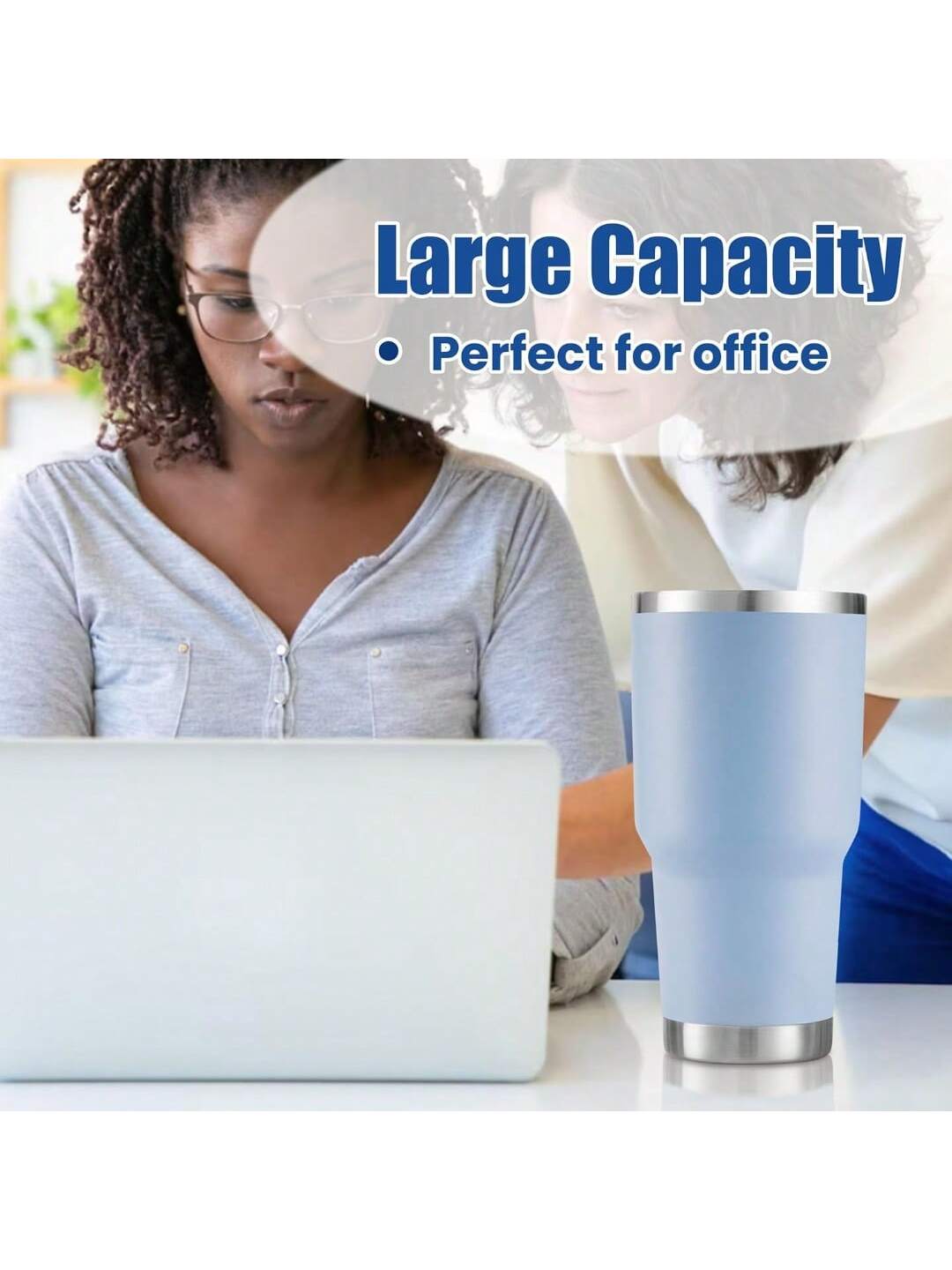 Stainless Steel Double Wall Insulated Tumbler with Straw Lid Brush for Hot Cold Drinks Blue