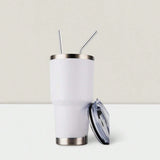 Stainless Steel Double Wall Insulated Tumbler With Straw, Lid, And Cleaning Brush For Hot & Cold Beverages-White,