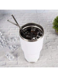 Stainless Steel Double Wall Insulated Tumbler With Straw, Lid, And Cleaning Brush For Hot & Cold Beverages-White,