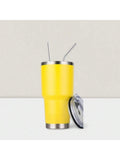 Stainless Steel Double Wall Insulated Tumbler With Straw, Lid, And Cleaning Brush For Hot & Cold Beverages-Yellow,
