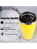 Stainless Steel Double Wall Insulated Tumbler With Straw, Lid, And Cleaning Brush For Hot & Cold Beverages-Yellow,