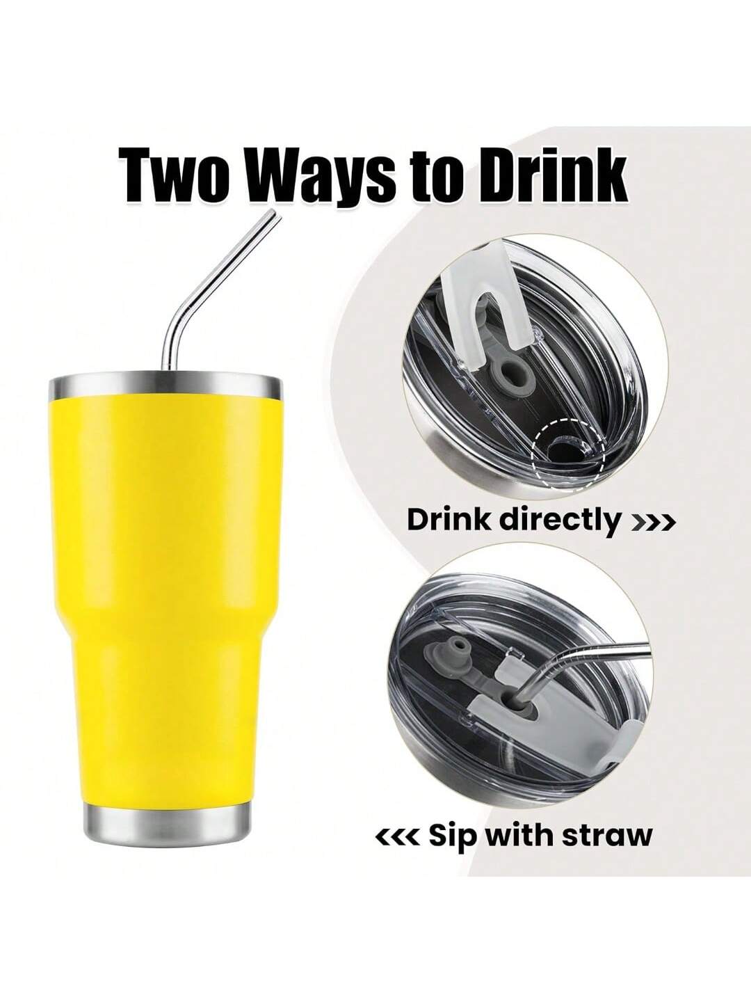 Stainless Steel Double Wall Insulated Tumbler With Straw, Lid, And Cleaning Brush For Hot & Cold Beverages-Yellow,