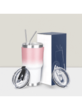 30oz Stainless Steel Tumbler with Lid Straw Double Wall Insulated Travel Mug Pink White