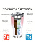 30oz Stainless Steel Tumbler with Lid Straw Double Wall Insulated Travel Mug Pink White