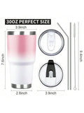 30oz Stainless Steel Tumbler with Lid Straw Double Wall Insulated Travel Mug Pink White