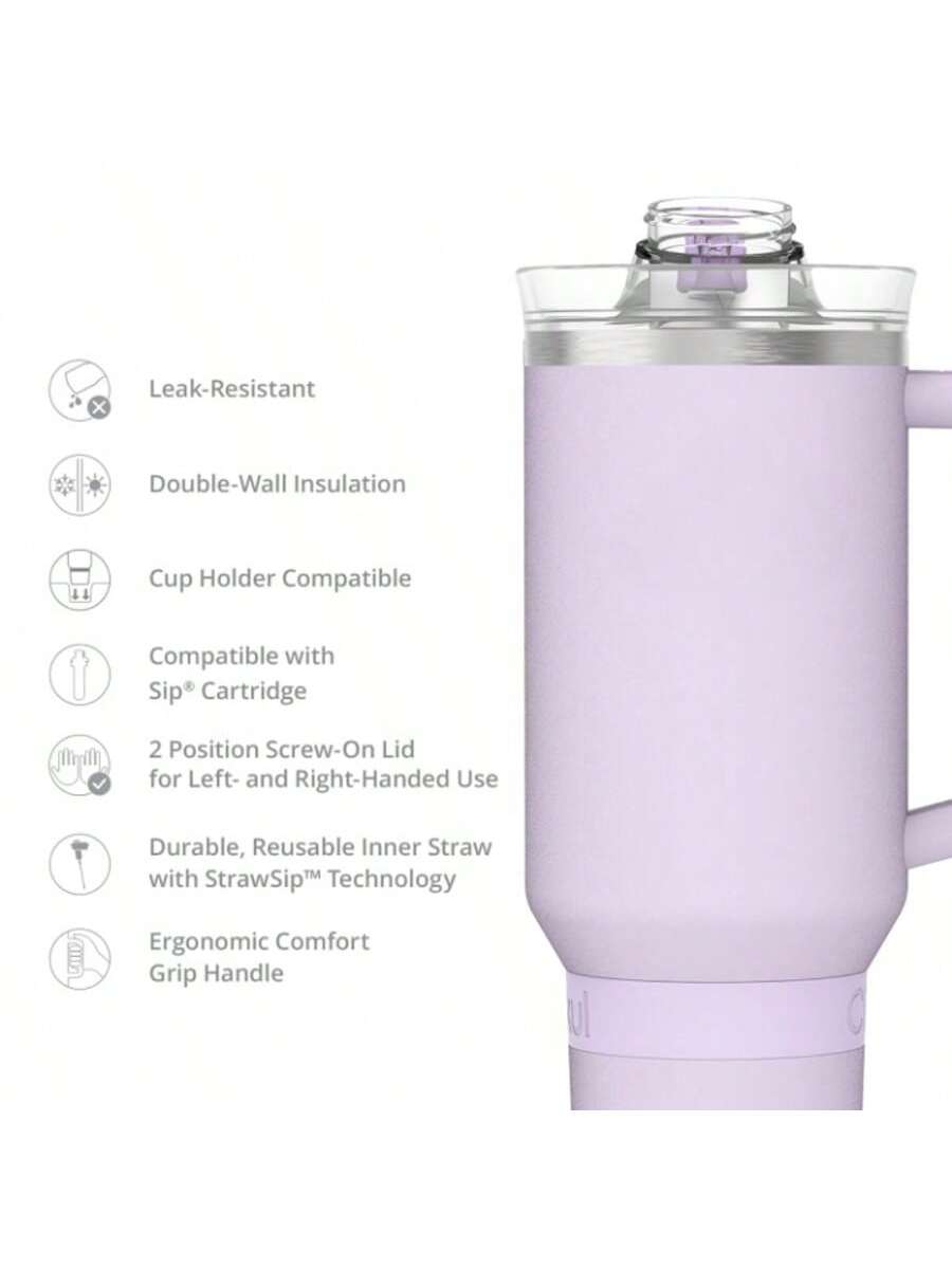 40oz Stainless Steel Tumbler With Handle, All-Day StrawSip™, Double-Wall Insulated For Hot & Cold Drinks-Purple,