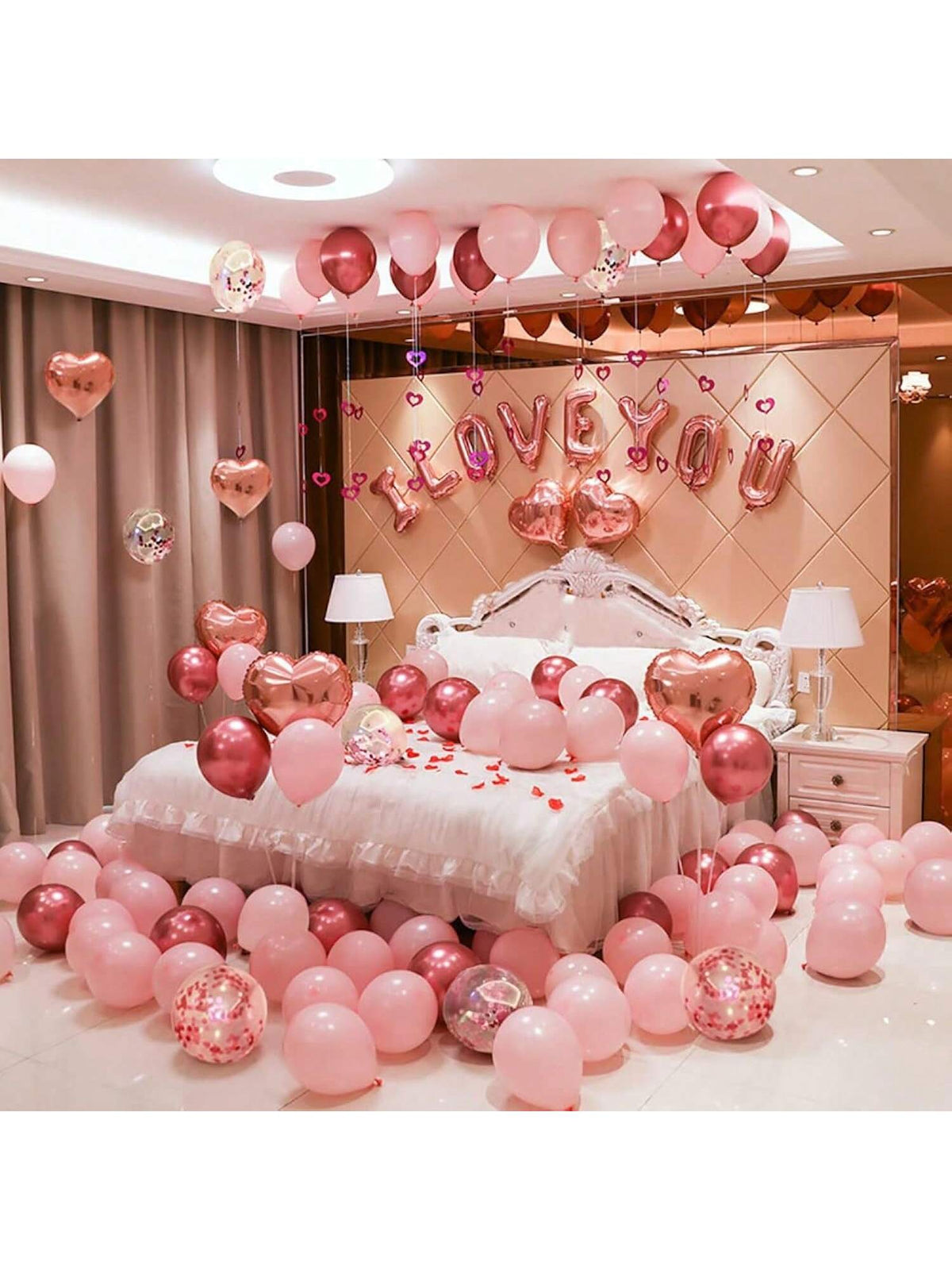 101PCS Rose Gold Balloon Kit with Hearts and I Love You Balloons for Anniversary