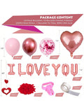 101PCS Rose Gold Balloon Kit with Hearts and I Love You Balloons for Anniversary