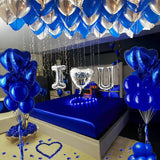 56PCS I Love You Balloon Kit Blue Silver Hearts with Rose Petals for Romantic Decor