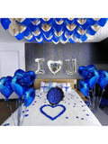 56PCS I Love You Balloon Kit Blue Silver Hearts with Rose Petals for Romantic Decor