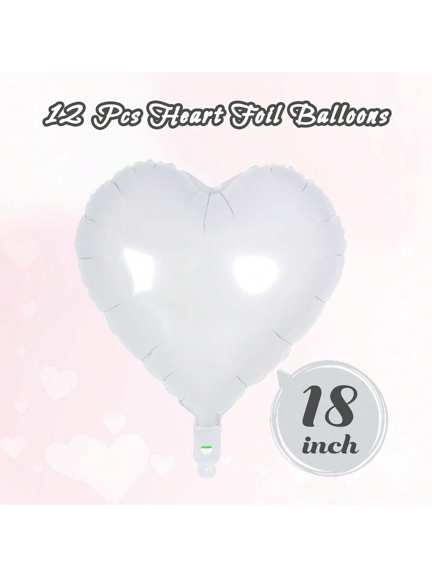 12 White Heart Foil Balloons 18-Inch for Valentine’s, Wedding, or Party Decor