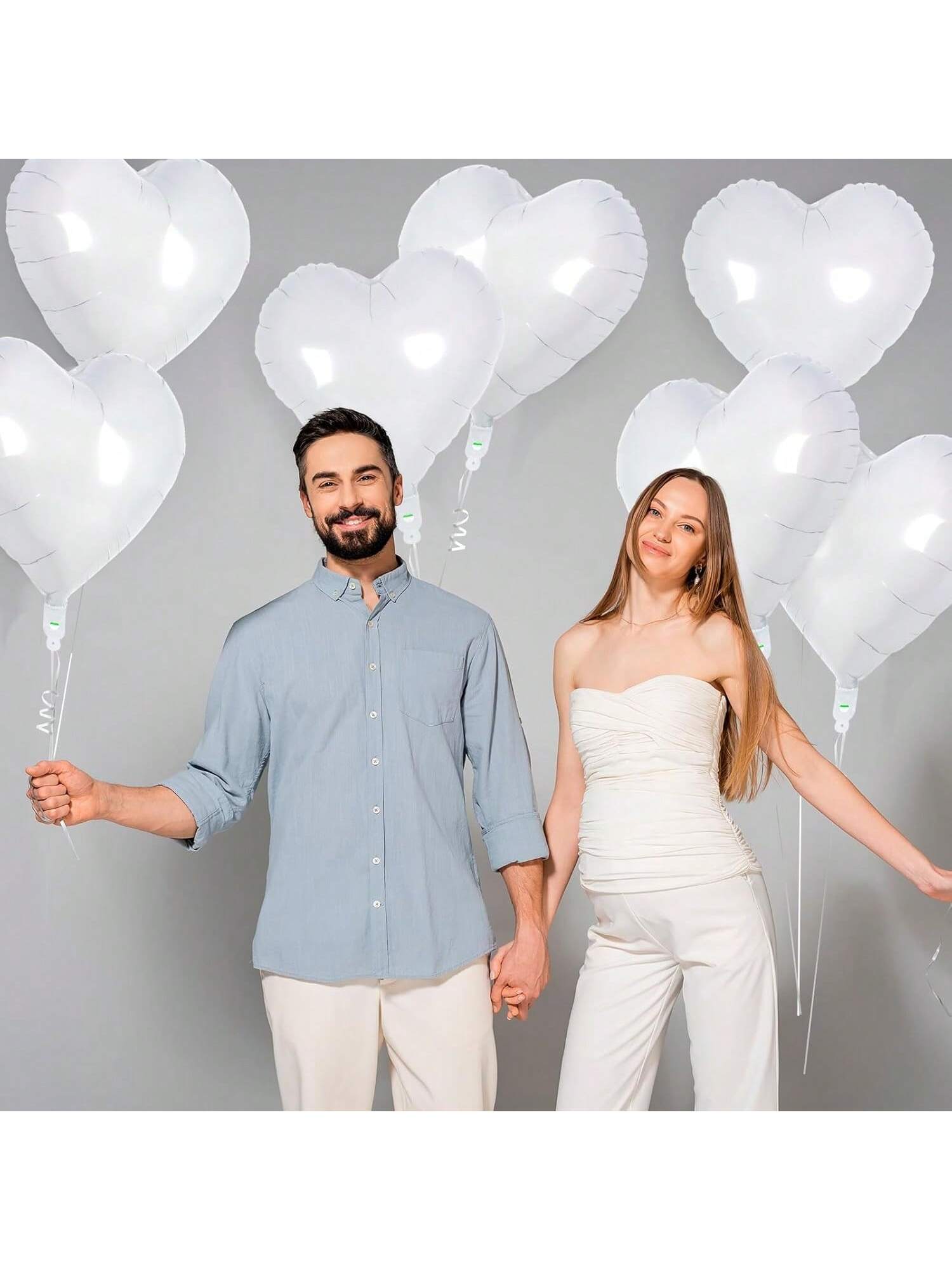 12 White Heart Foil Balloons 18-Inch for Valentine’s, Wedding, or Party Decor