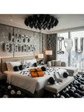 I Love You Balloon Set Black Silver Hearts with Rose Petals for Romantic Decor