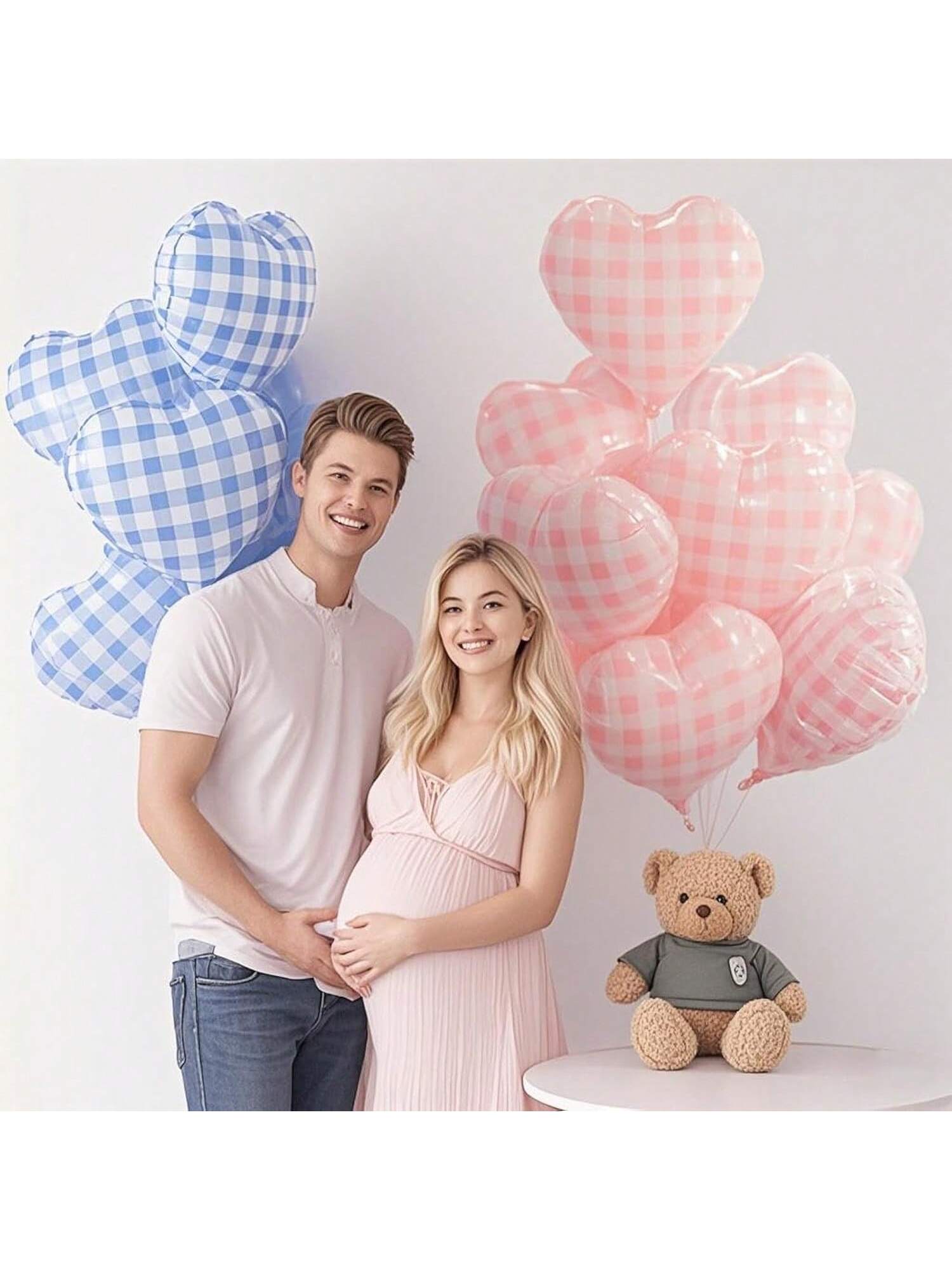 10 Pink Checked Heart Balloons 18 Inch Plaid Hearts for Wedding Valentine Decor
