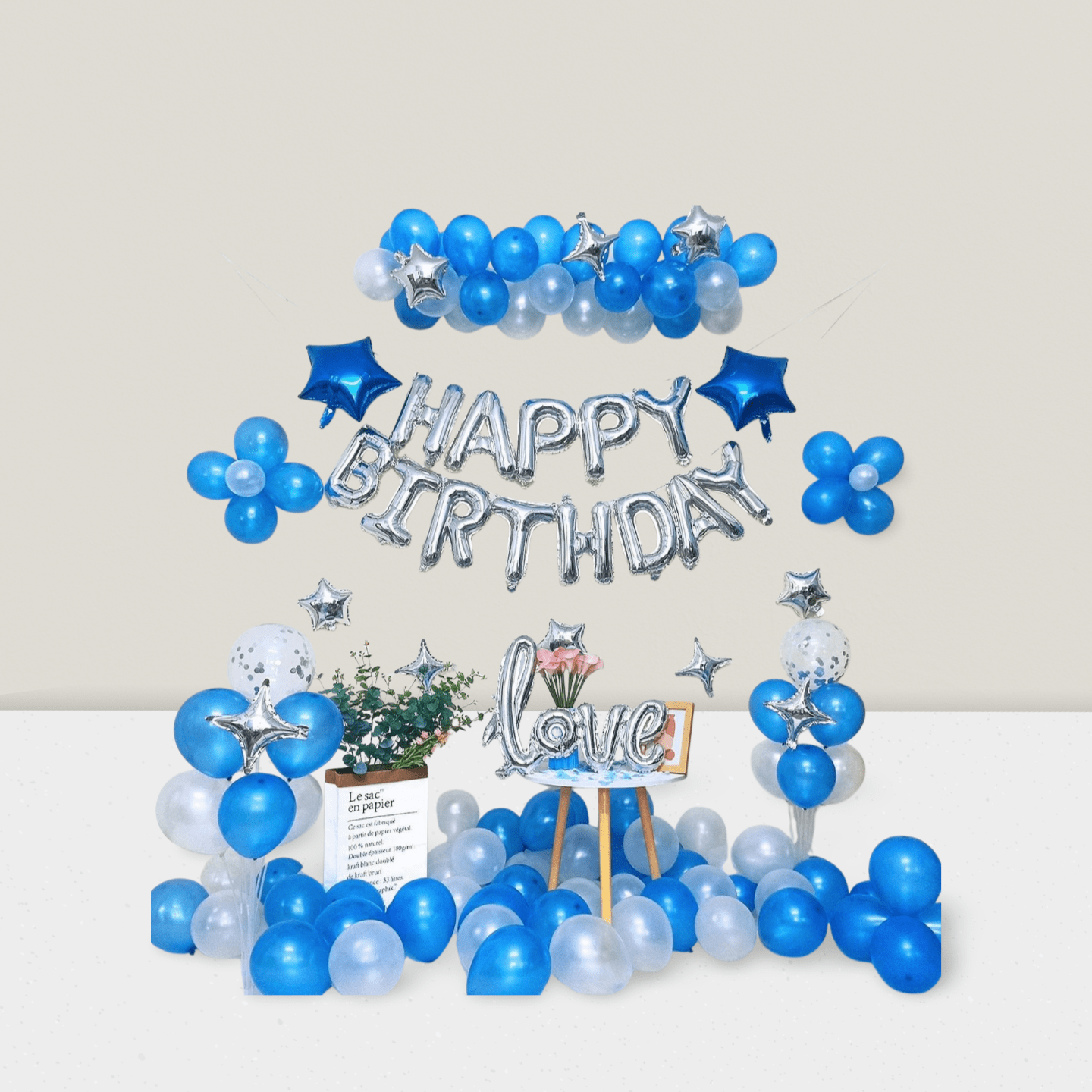 Birthday Decorations 78 pcs 3D Banner Love Balloon Star Confetti Latex Balloons