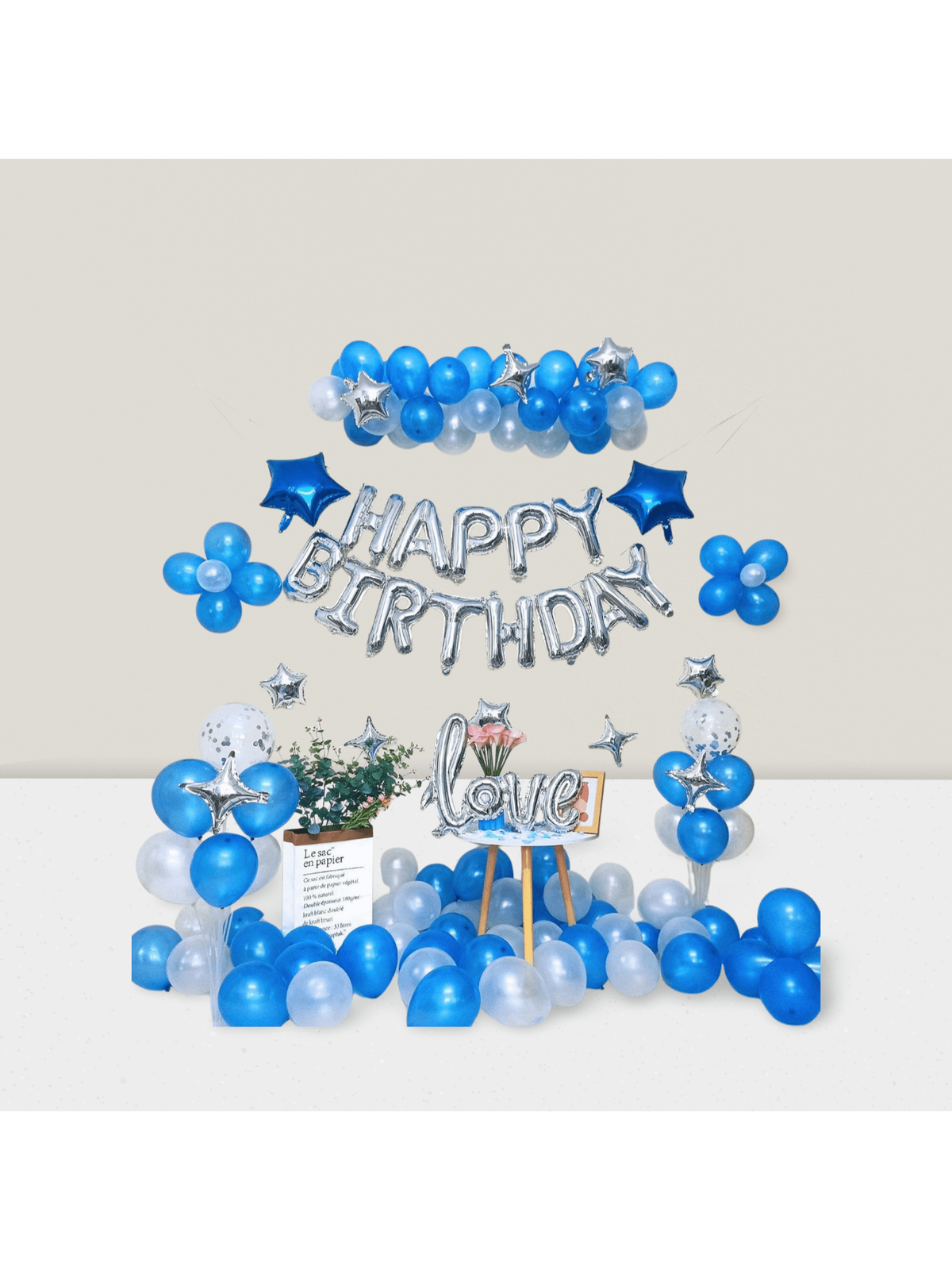 Birthday Decorations 78 pcs 3D Banner Love Balloon Star Confetti Latex Balloons