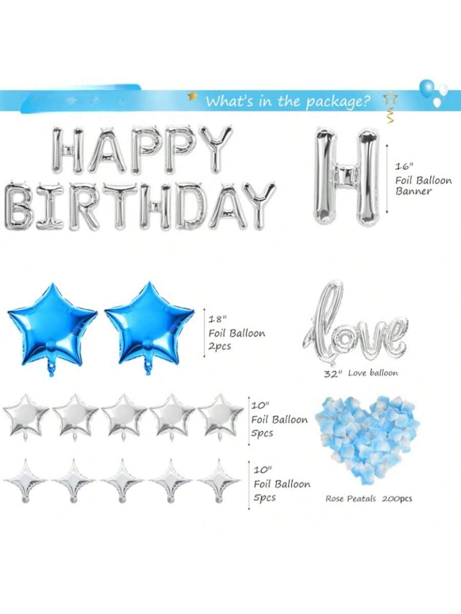 Birthday Decorations 78 pcs 3D Banner Love Balloon Star Confetti Latex Balloons