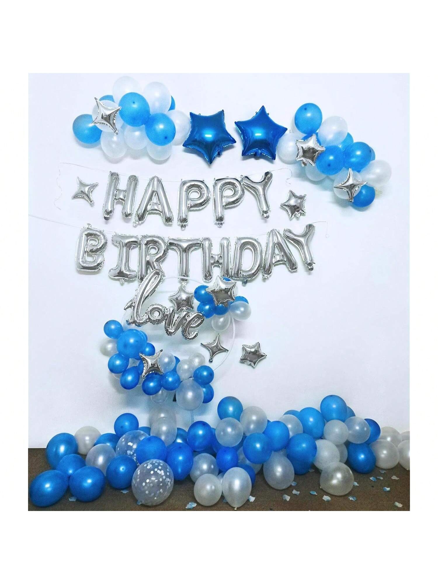 Birthday Decorations 78 pcs 3D Banner Love Balloon Star Confetti Latex Balloons