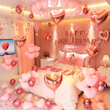 96PCS Anniversary Decorations Banner Pink Heart Balloons Hanging Strings and Rose Petals