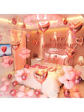 96PCS Anniversary Decorations Banner Pink Heart Balloons Hanging Strings and Rose Petals