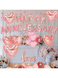 96PCS Anniversary Decorations Banner Pink Heart Balloons Hanging Strings and Rose Petals