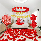 Happy Anniversary Balloon Set Romantic Hearts with Aniversario Banner Decor