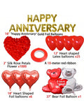 Happy Anniversary Balloon Set Romantic Hearts with Aniversario Banner Decor