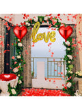Valentine Red Heart Foil Balloons with Rose Petals and Confetti for Party Decor