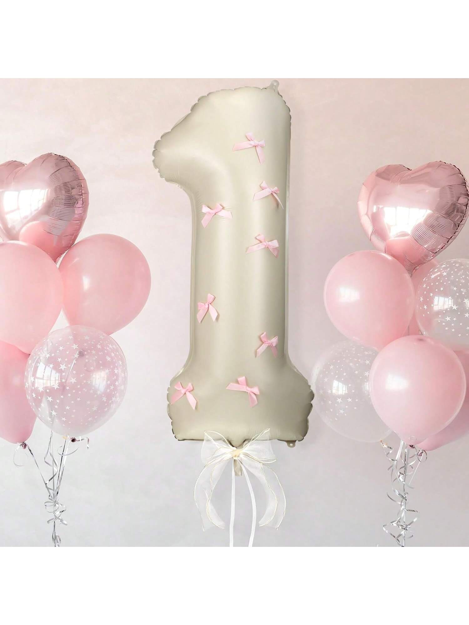 32 Inch Pink Bow Number 1 Foil Balloon for 1st Birthday Baby Shower Party