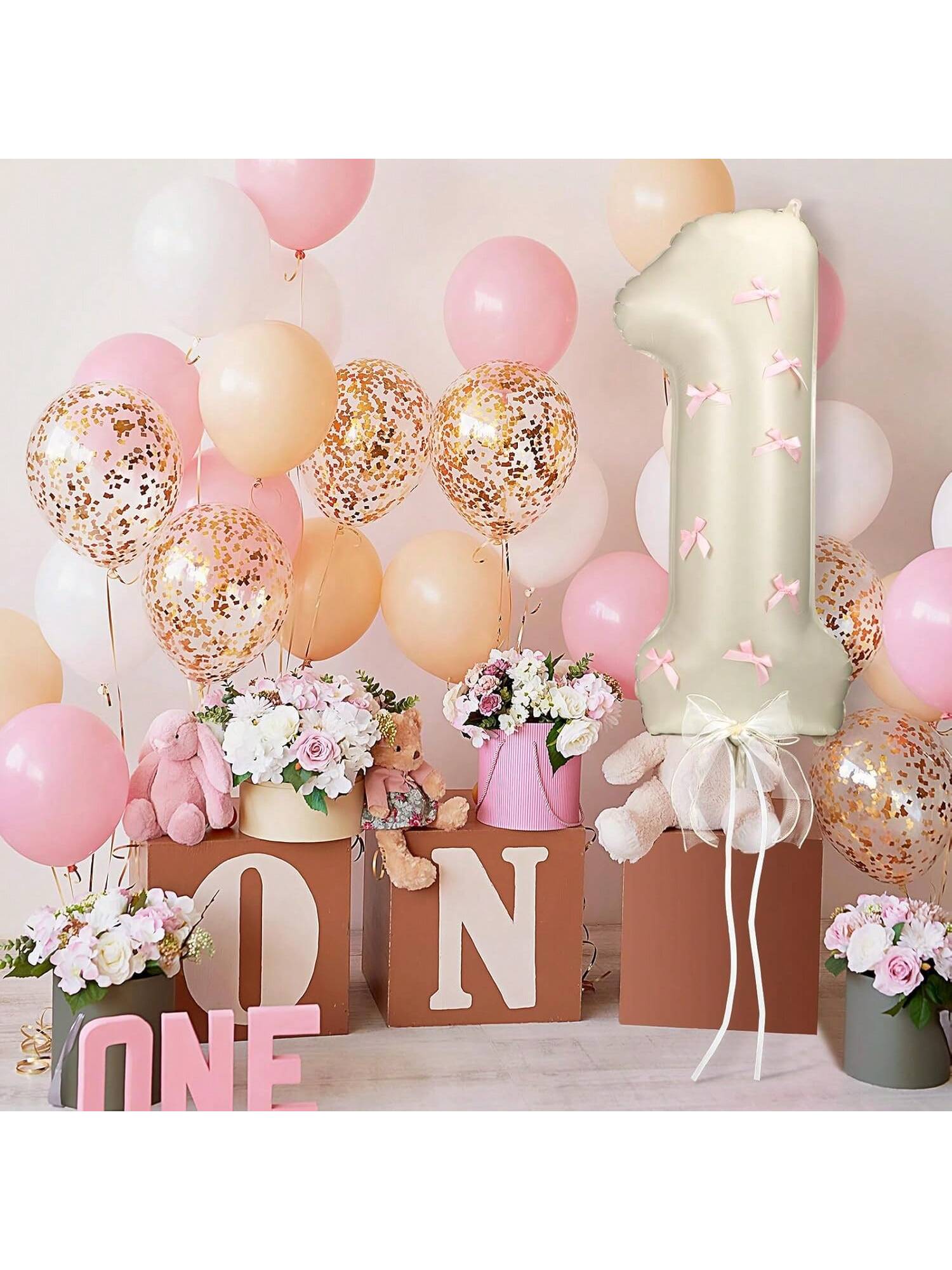 32 Inch Pink Bow Number 1 Foil Balloon for 1st Birthday Baby Shower Party