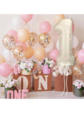 32 Inch Pink Bow Number 1 Foil Balloon for 1st Birthday Baby Shower Party