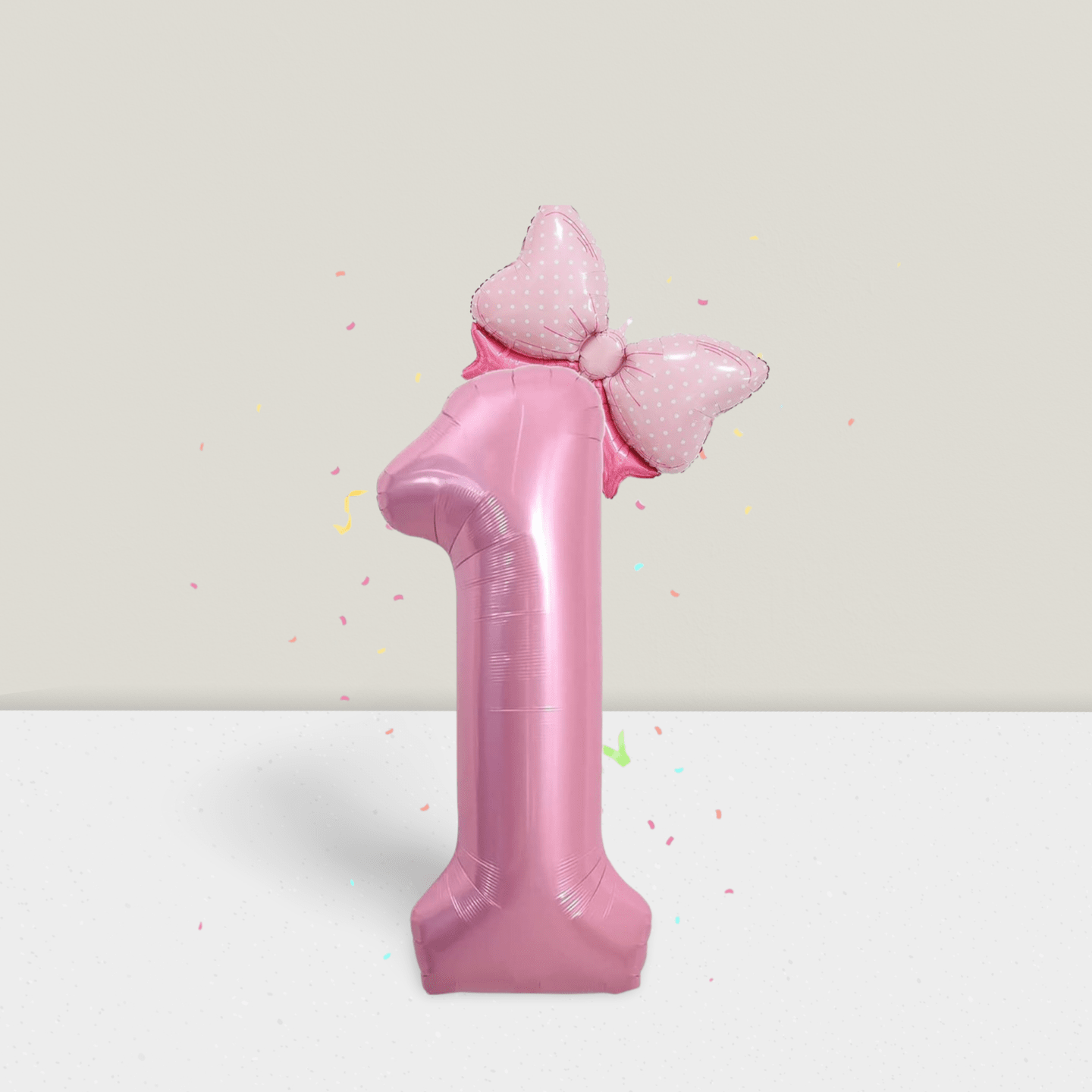 40-Inch Pink Number 1 Foil Balloon with Mini Bow for Girl's 1st Birthday Party