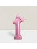 40-Inch Pink Number 1 Foil Balloon with Mini Bow for Girl's 1st Birthday Party