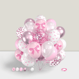60pcs Pink Bow Latex Balloons Pink White Metallic Confetti for Party Decor