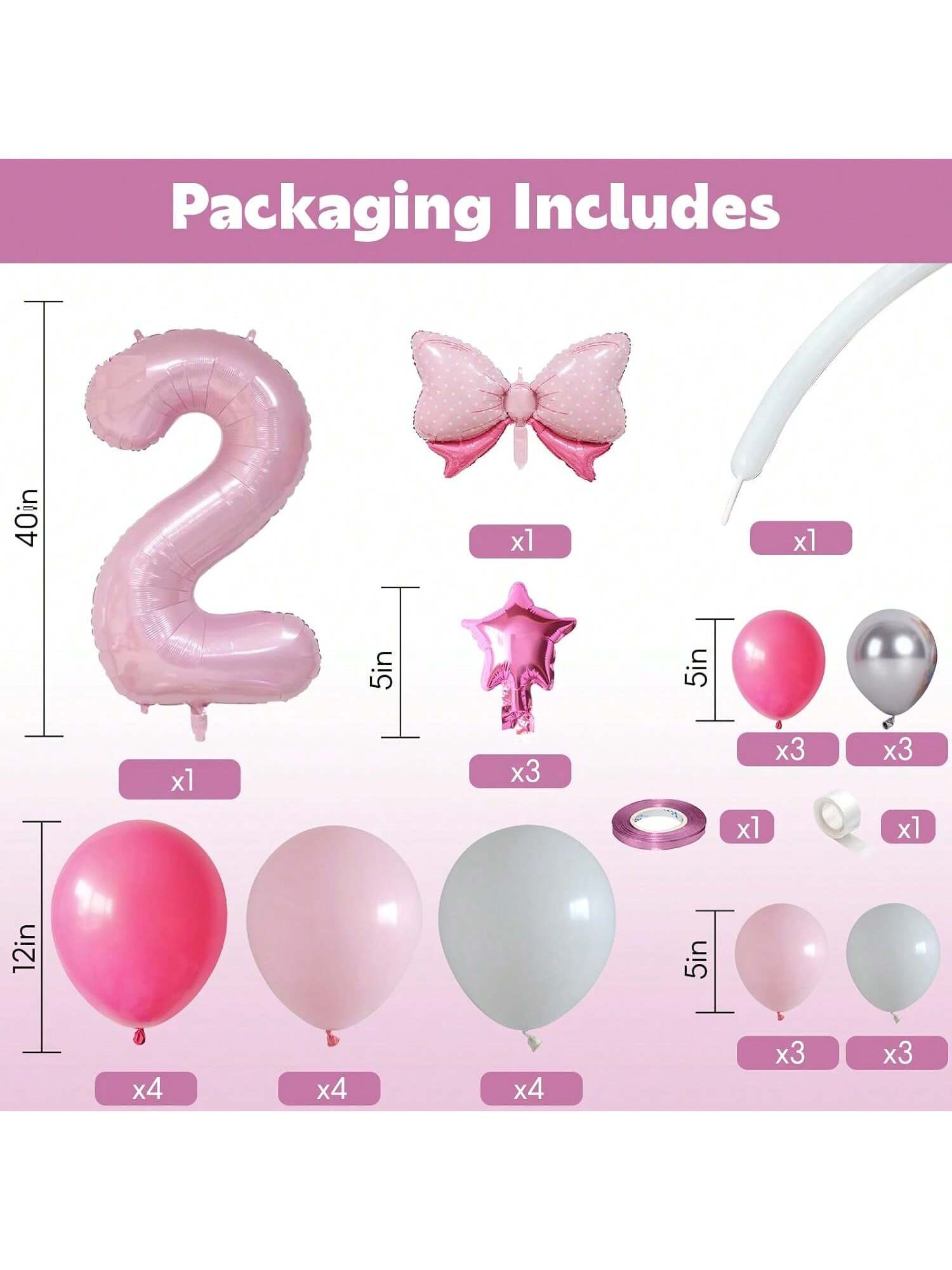 40in Pink Number 2 Foil Balloon Pastel Party Decor for Birthday Anniversary
