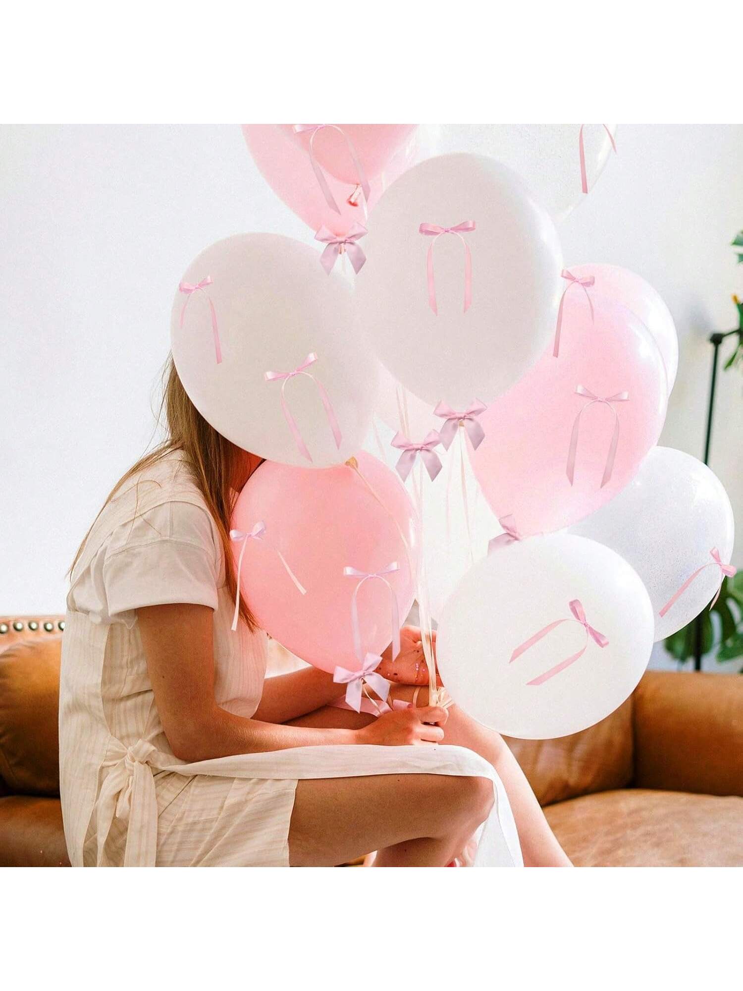 60pcs Pink Bow Balloons Pink White DIY Decorations for Parties