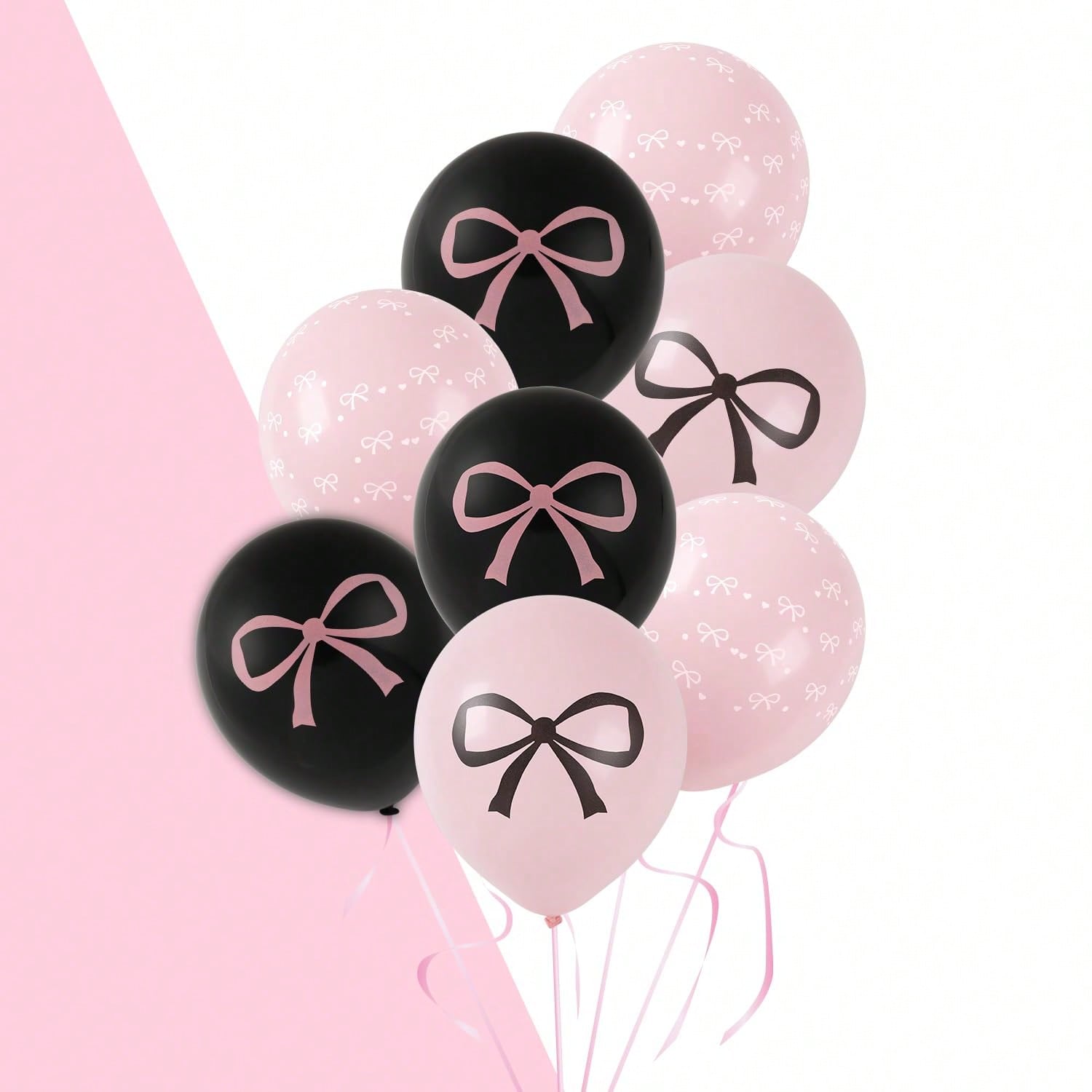 30pcs Pink Black 12 Inch Bow Balloons Elegant Party Decorations for Birthday Shower