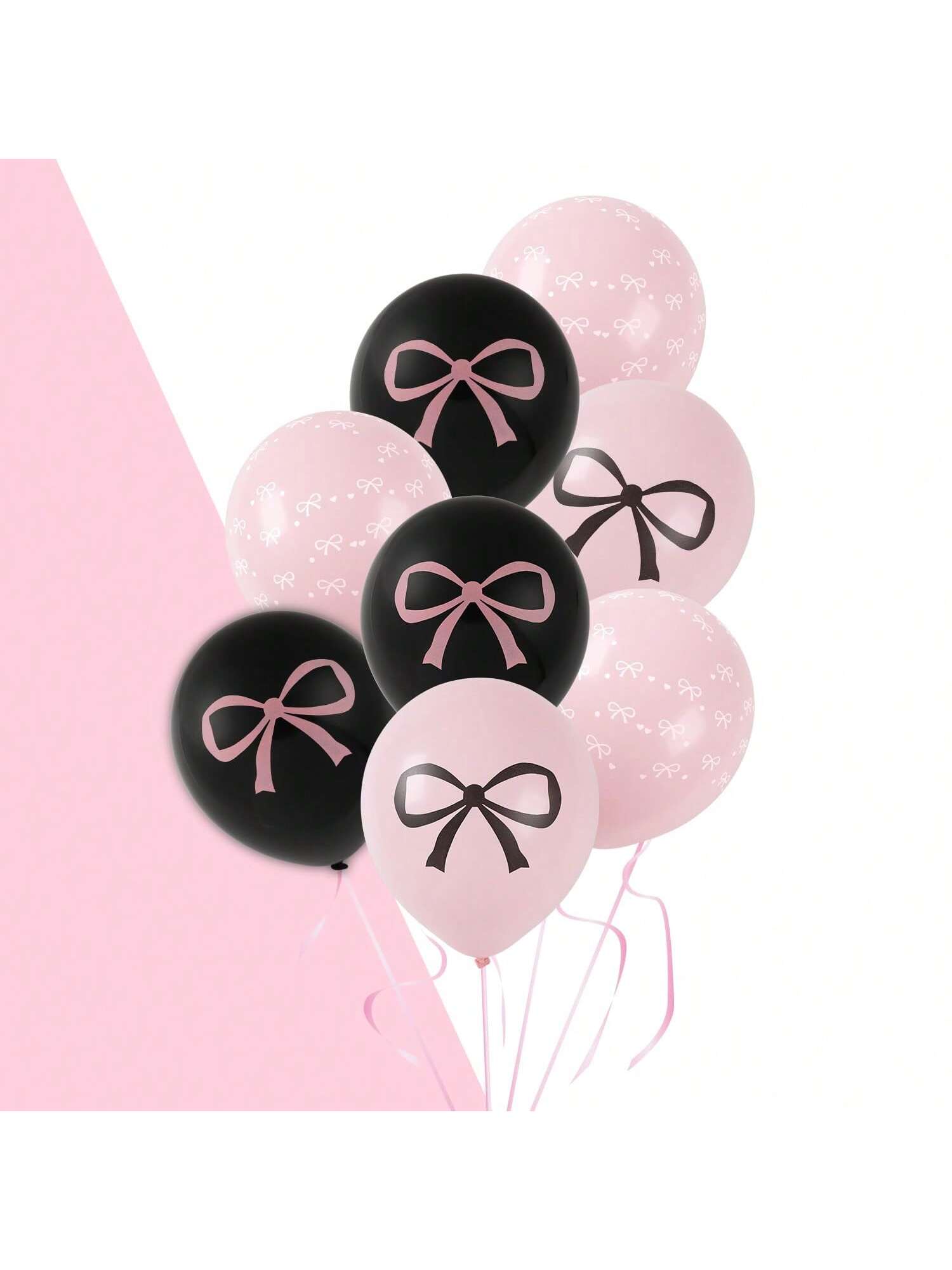 30pcs Pink Black 12 Inch Bow Balloons Elegant Party Decorations for Birthday Shower