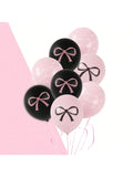 30pcs Pink Black 12 Inch Bow Balloons Elegant Party Decorations for Birthday Shower