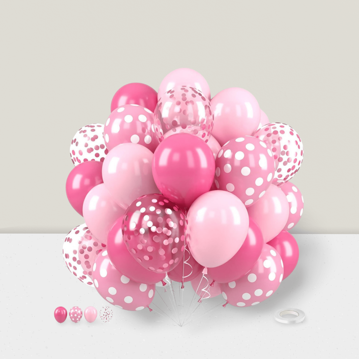 Hot Pink Rose Dot Bow Foil and Confetti Balloons with Ribbon for Party Decor