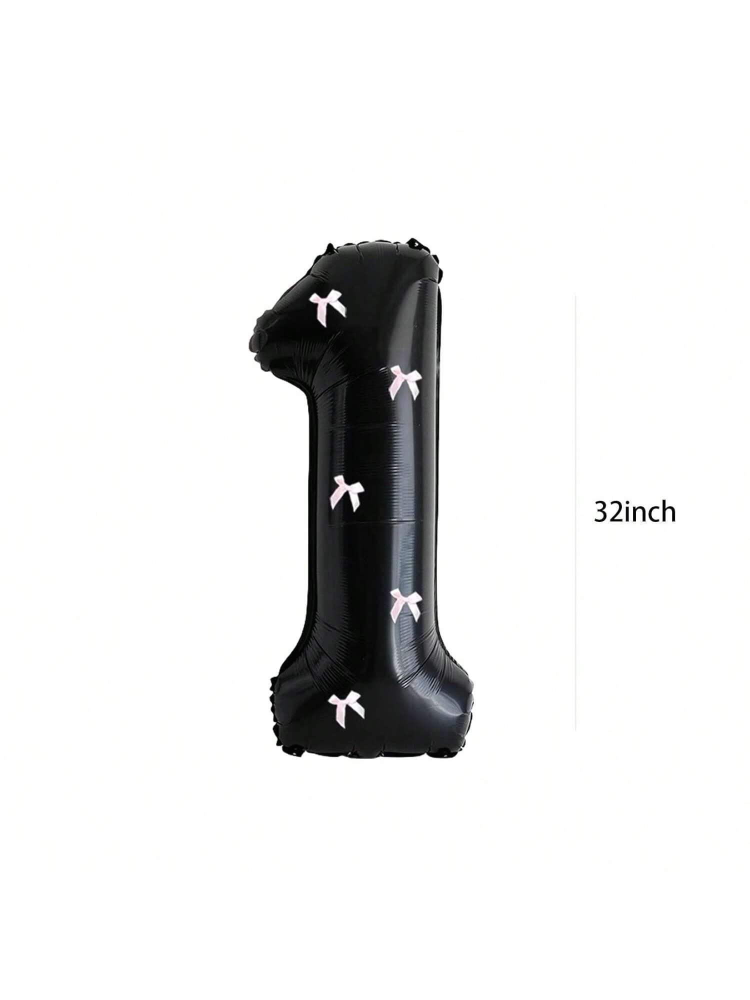 32" Black Birthday Number Balloon With Bow Party Decoration (Number 1)